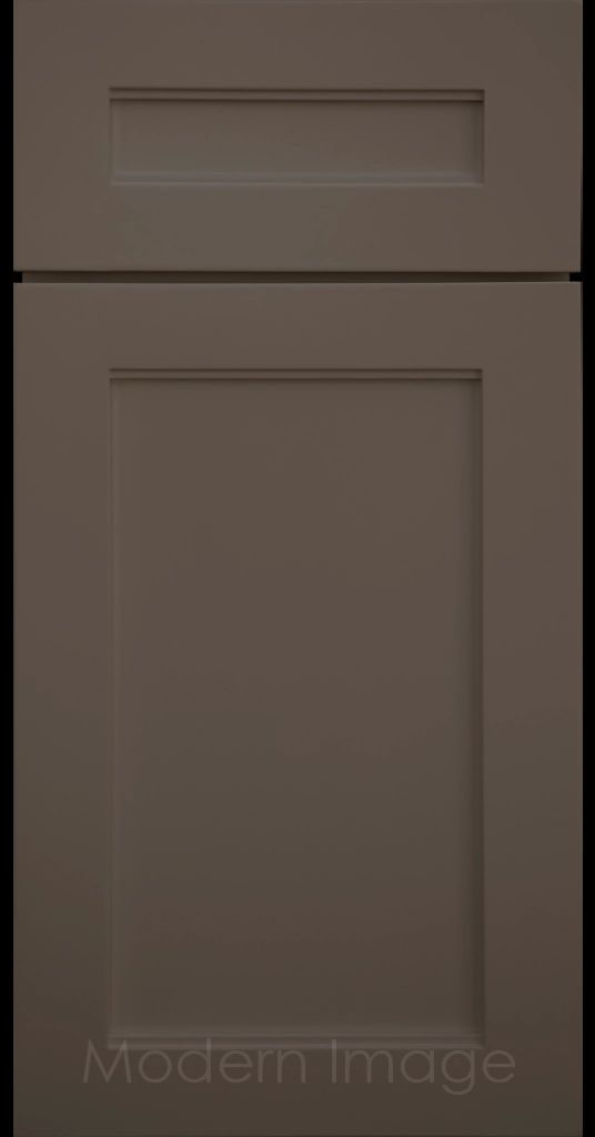 Destin shaker cabinet in Magnetic Grey featuring ledge detail and vertical joints around a recessed center panel.